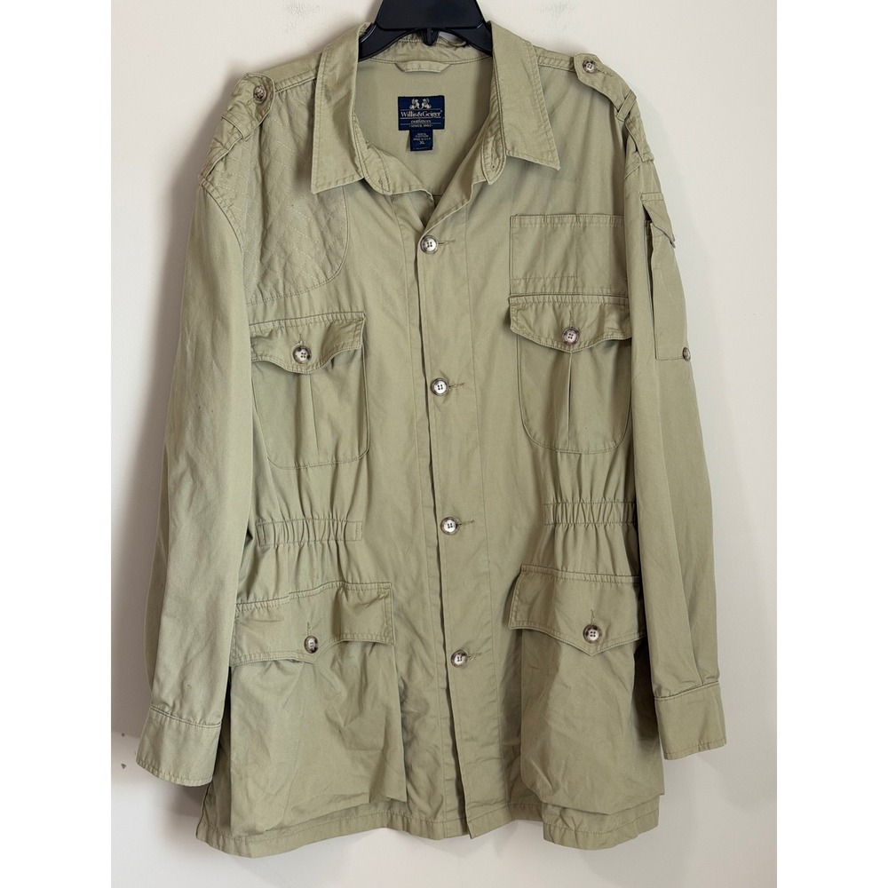 Vtg Willis & Geiger Safari Field Shooting Jacket Army Hunting Bush USA Made XL